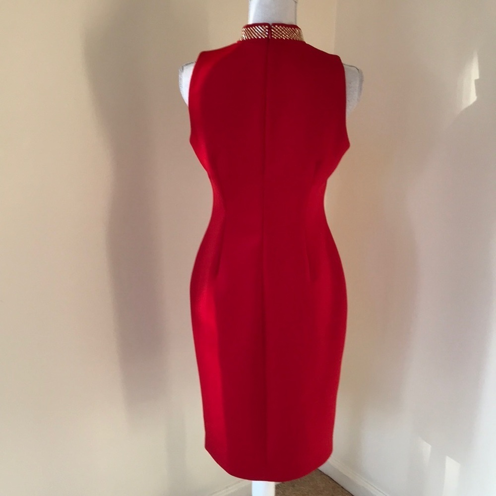 CALVIN KLEIN Size 6 red bling collar bodycon dress - Picture 3 of 8